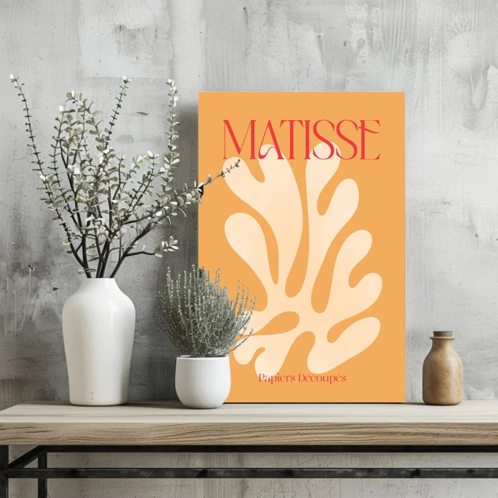 Stylized white leaf on orange Matisse insigne aluminum print