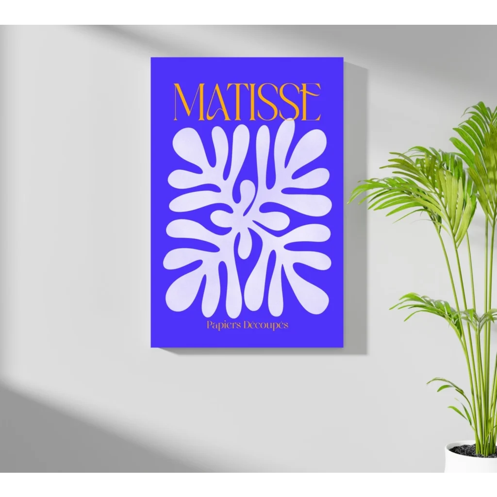 Vibrant Matisse blue leaf aluminum art print for modern homes
