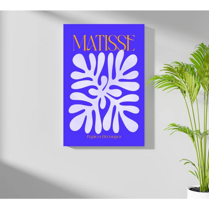 Vibrant Matisse blue leaf aluminum art print for modern homes