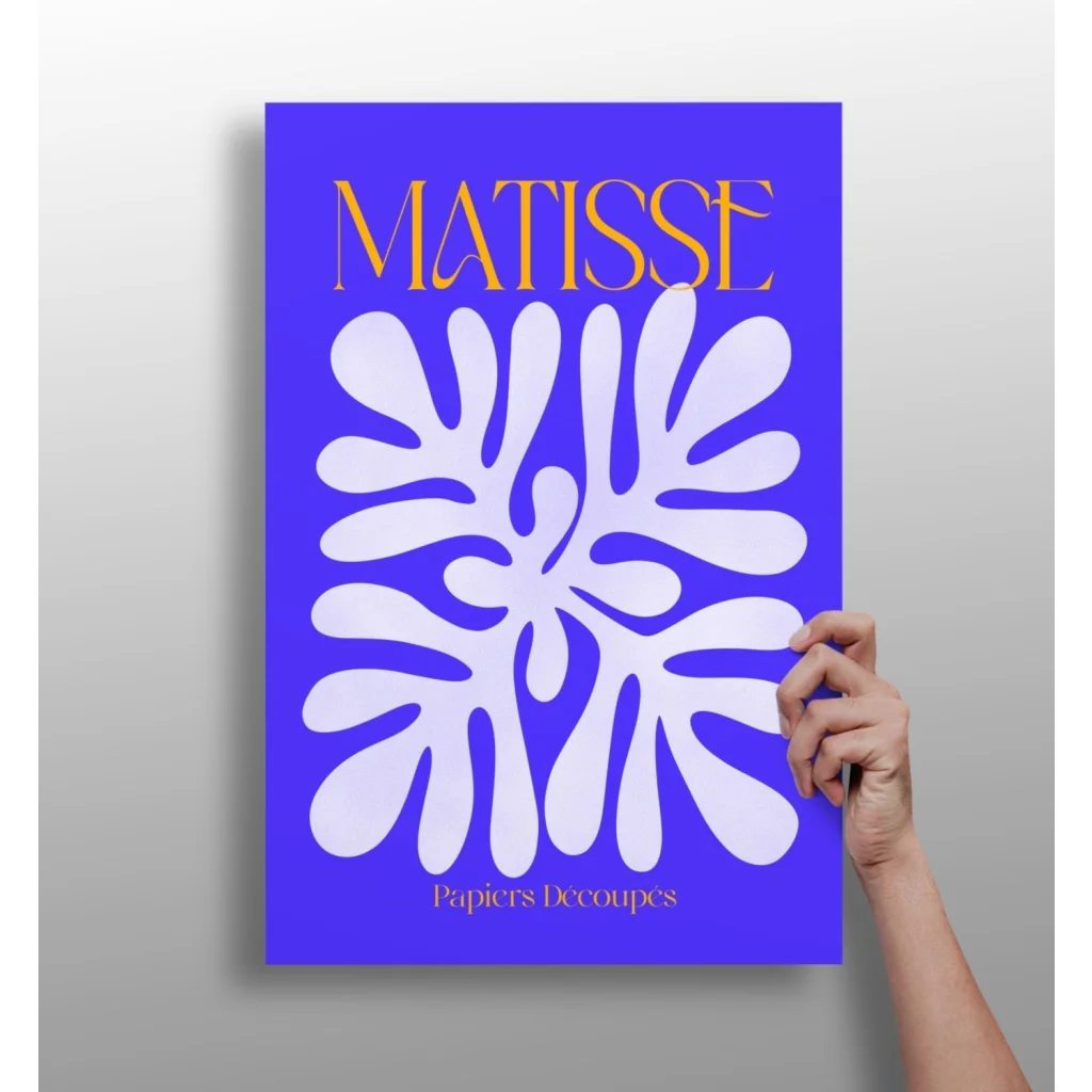 Vibrant blue Matisse leaf art print on aluminum for modern homes