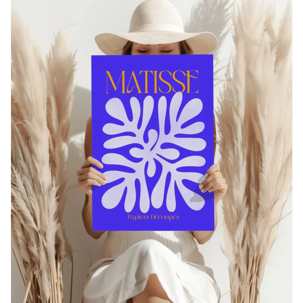 Vibrant Matisse blue leaf aluminum art print for modern homes