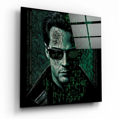 Matrix Cyberpunk Glass Wall Art with Terminator T-800 Figure