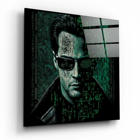 Matrix Cyberpunk Glass Wall Art with Terminator T-800 Figure