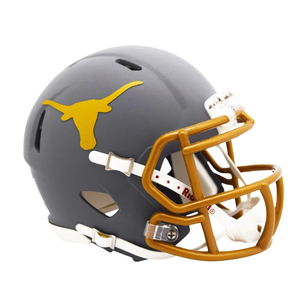 Matte black and gold Texas Longhorns helmet with chrome details