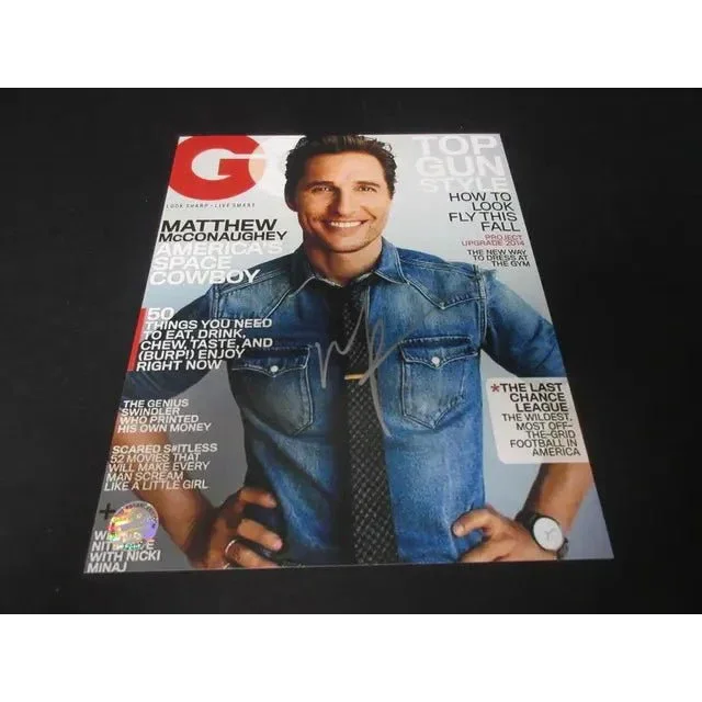 Autographed Matthew McConaughey GQ magazine with holographic certificate showcasing signed 8x10 photo
