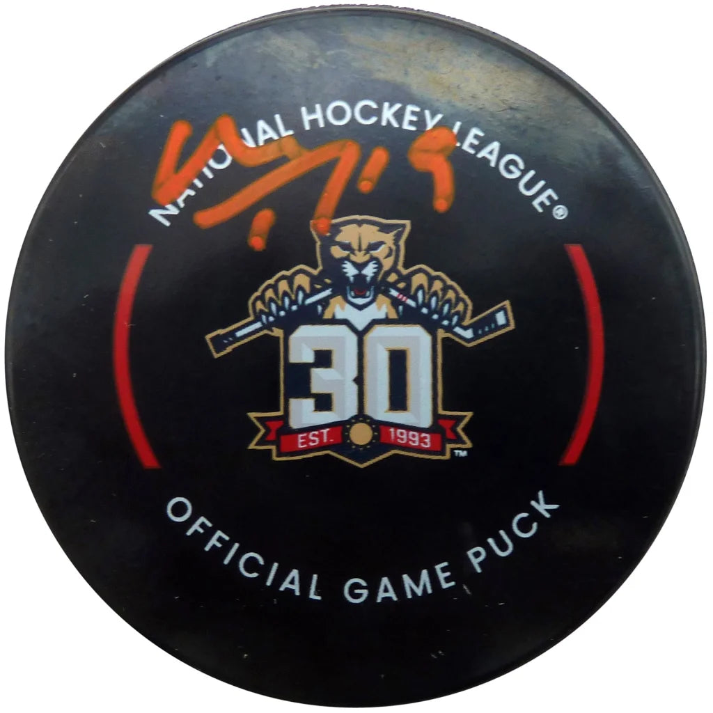 Matthew Tkachuk autographed Florida Panthers 30th anniversary hockey puck