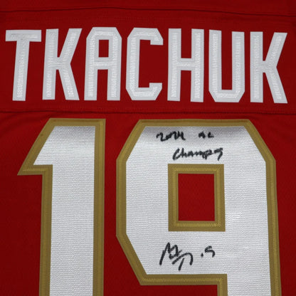 Autographed Matthew Tkachuk Florida Panthers red jersey with gold accents
