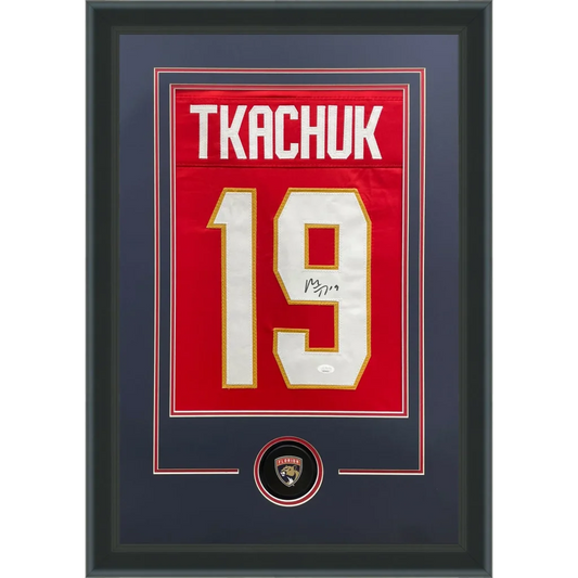 Matthew Tkachuk signed Florida Panthers red jersey display frame