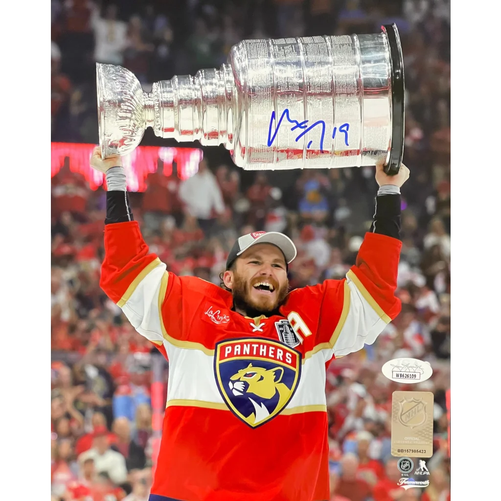 Matthew Tkachuk autographed Florida Panthers 8x10 photo with silver Stanley Cup trophy