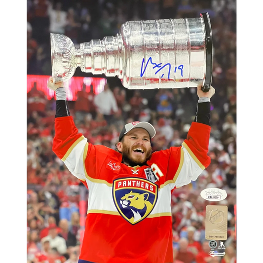 Matthew Tkachuk autographed Florida Panthers 8x10 photo with silver Stanley Cup trophy