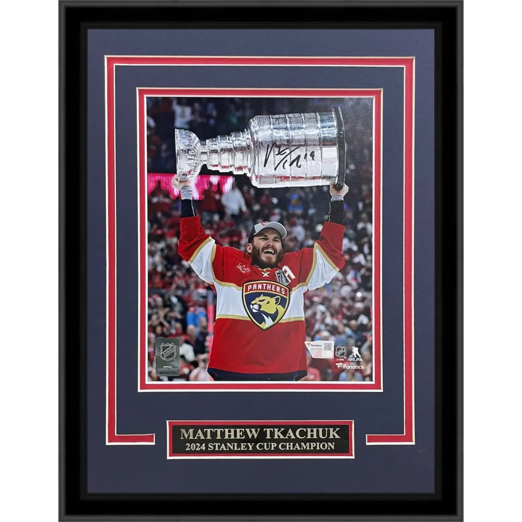 Matthew Tkachuk autographed Florida Panthers Stanley Cup trophy photo