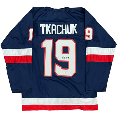 Matthew Tkachuk autographed Team USA custom jersey blue #19
