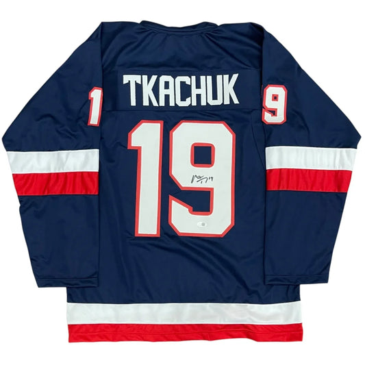 Matthew Tkachuk autographed Team USA custom jersey blue #19