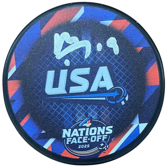 Matthew Tkachuk autographed Team USA nations hockey puck with JSA