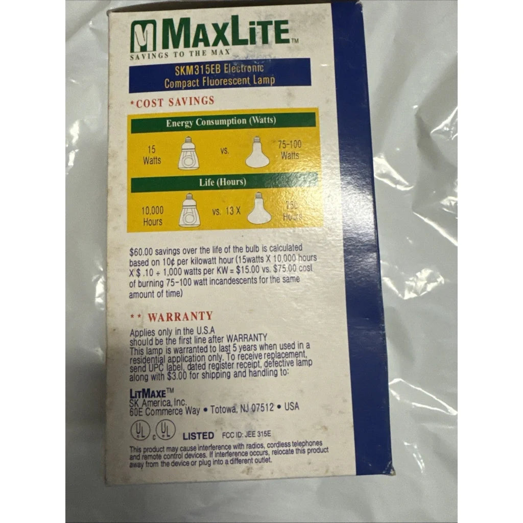 MaxLite SKM315EB 15W CFL bulb in blue white package 840 lumens