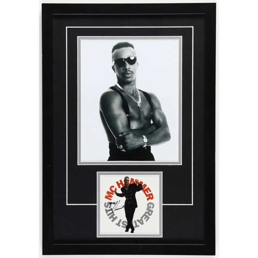 Framed MC Hammer signed Palm Beach album insert with Greatest Hits cover display
