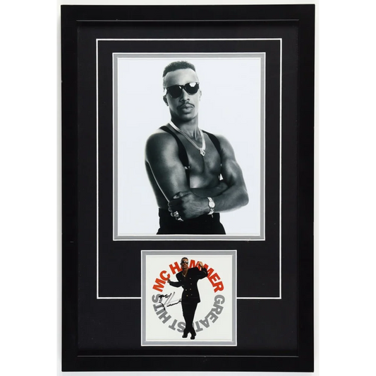 Framed MC Hammer signed Palm Beach album insert with Greatest Hits cover display
