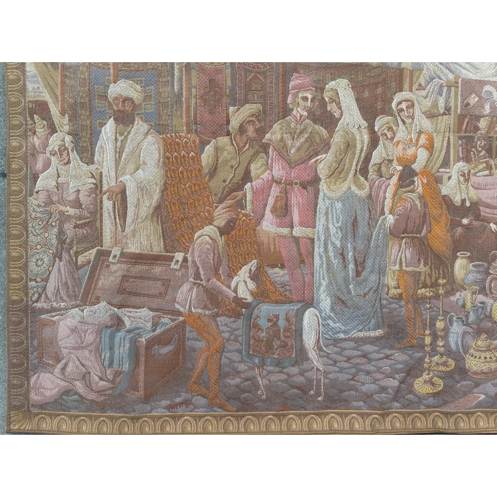 Detailed Medieval Market Belgium wall tapestry scene