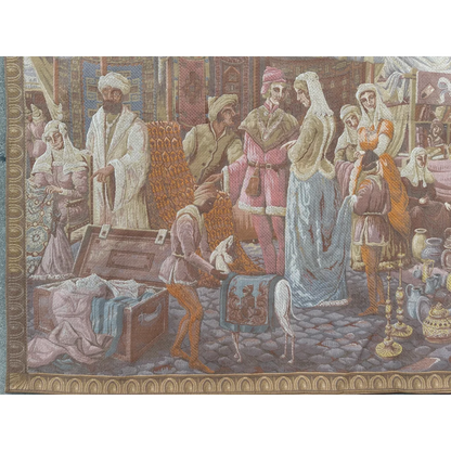 Detailed Medieval Market Belgium wall tapestry scene