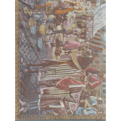 Rich Medieval Market Belgium wall tapestry in earth tones and gold
