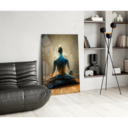 Vibrant blue and gold meditating figure canvas wall art print