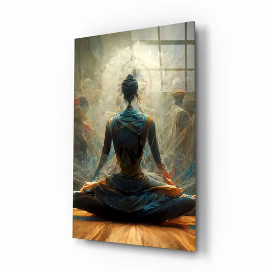 Glowing Meditation Canvas Wall Art in Blue and Gold Tones | Insigneart USA | vintageantiquesgifts.com