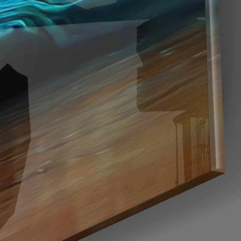 Teal meditation abstract canvas wall art print in swirling hues