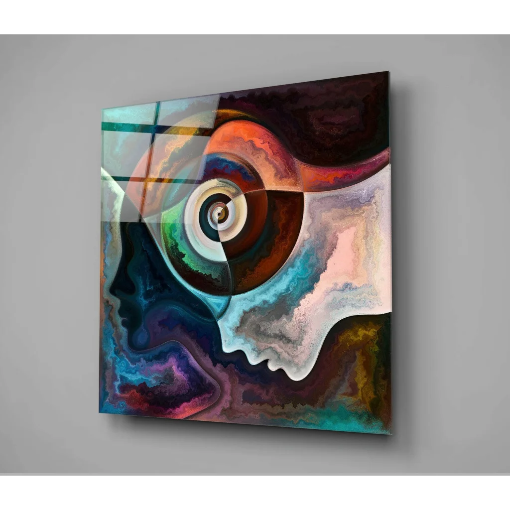 Psychedelic swirl glass wall art with mesmerizing central spiral design
