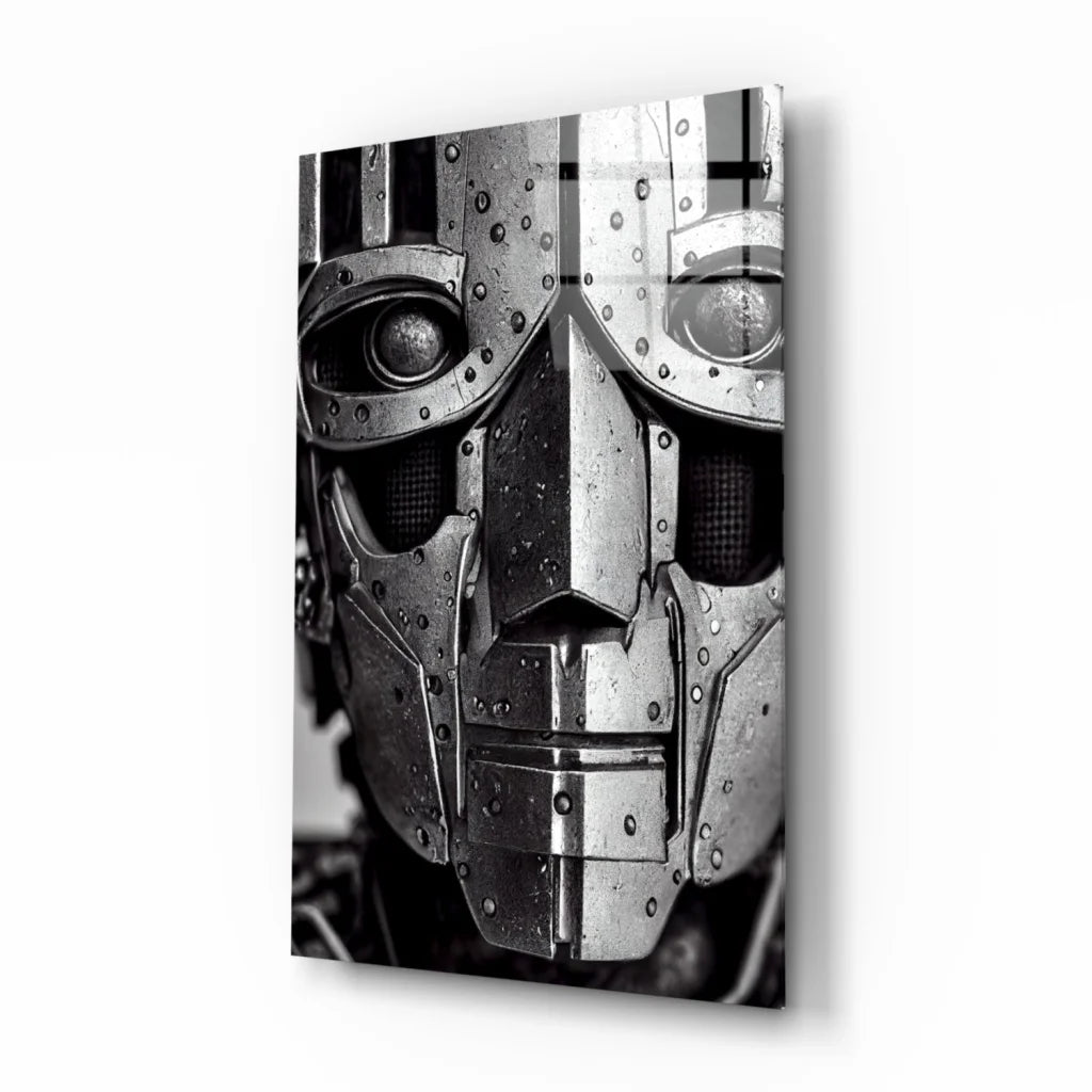 Futuristic Robot Face Glass Wall Art in Striking Black and White | Insigneart USA | vintageantiquesgifts.com
