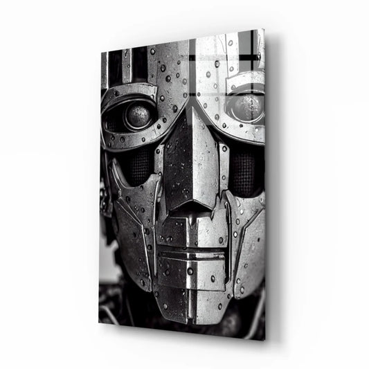 Futuristic Robot Face Glass Wall Art in Striking Black and White | Insigneart USA | vintageantiquesgifts.com