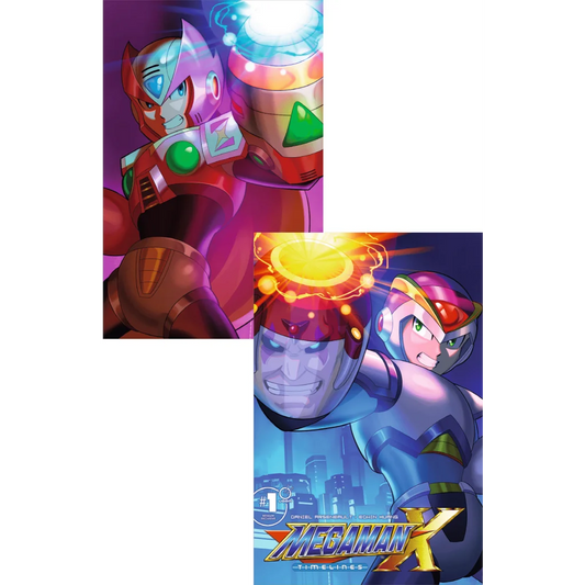 Mega Man X comic cover art featuring red and blue Mega Man X characters in a collector’s collection