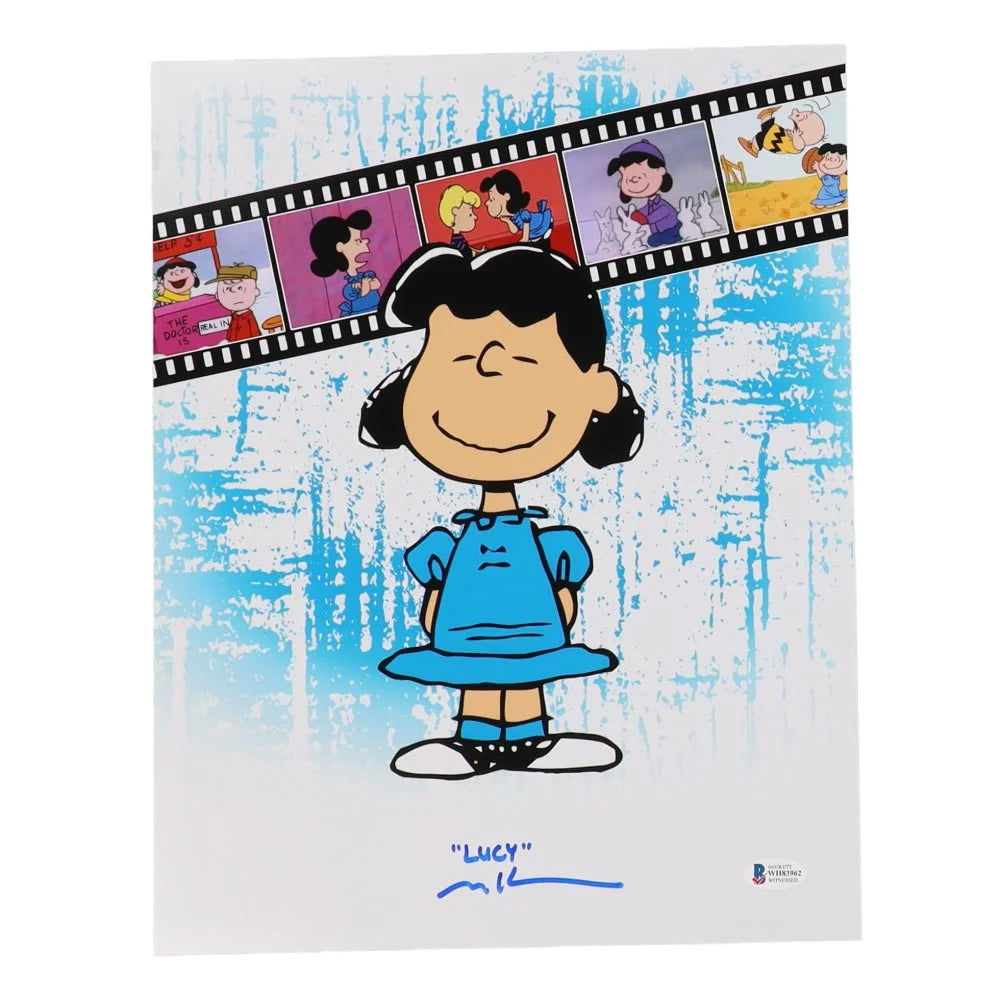 Colorful Melanie Kohn signed Lucy Van Pelt Peanuts animation cel with filmstrip scene