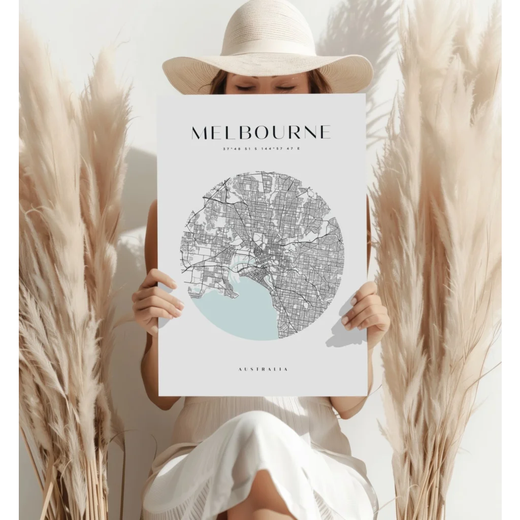 Cool blue toned Melbourne city map aluminum print poster