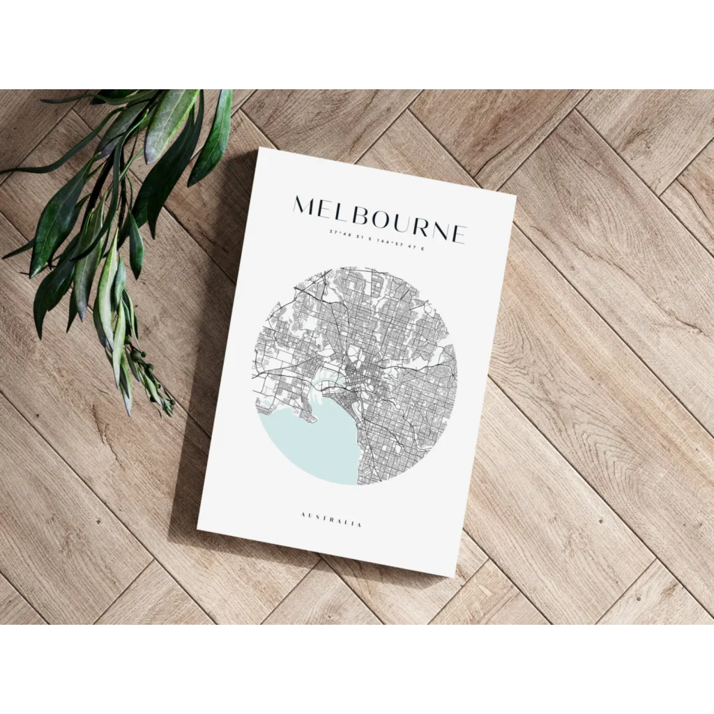 Cool blue toned Melbourne city map aluminum print poster