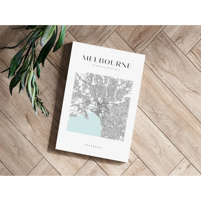 Minimalist black and white Melbourne city map aluminum print