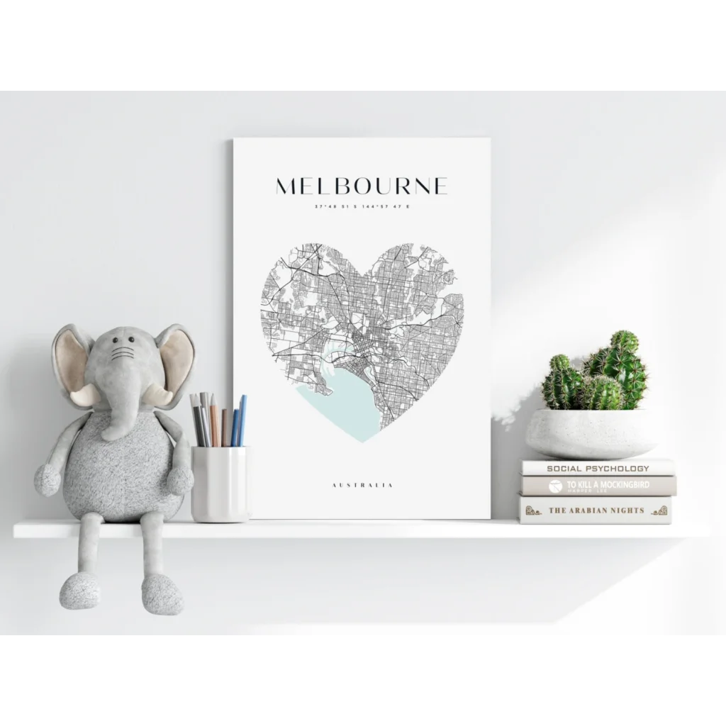 Melbourne heart map insigne aluminum print in vivid colors