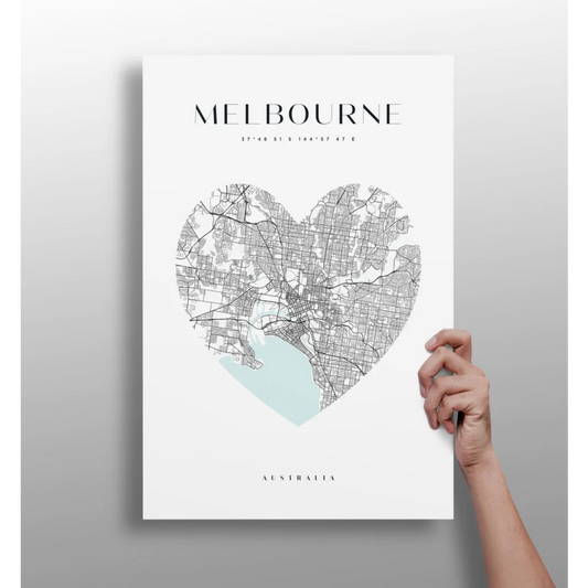 Melbourne heart map insigne aluminum print in vivid colors