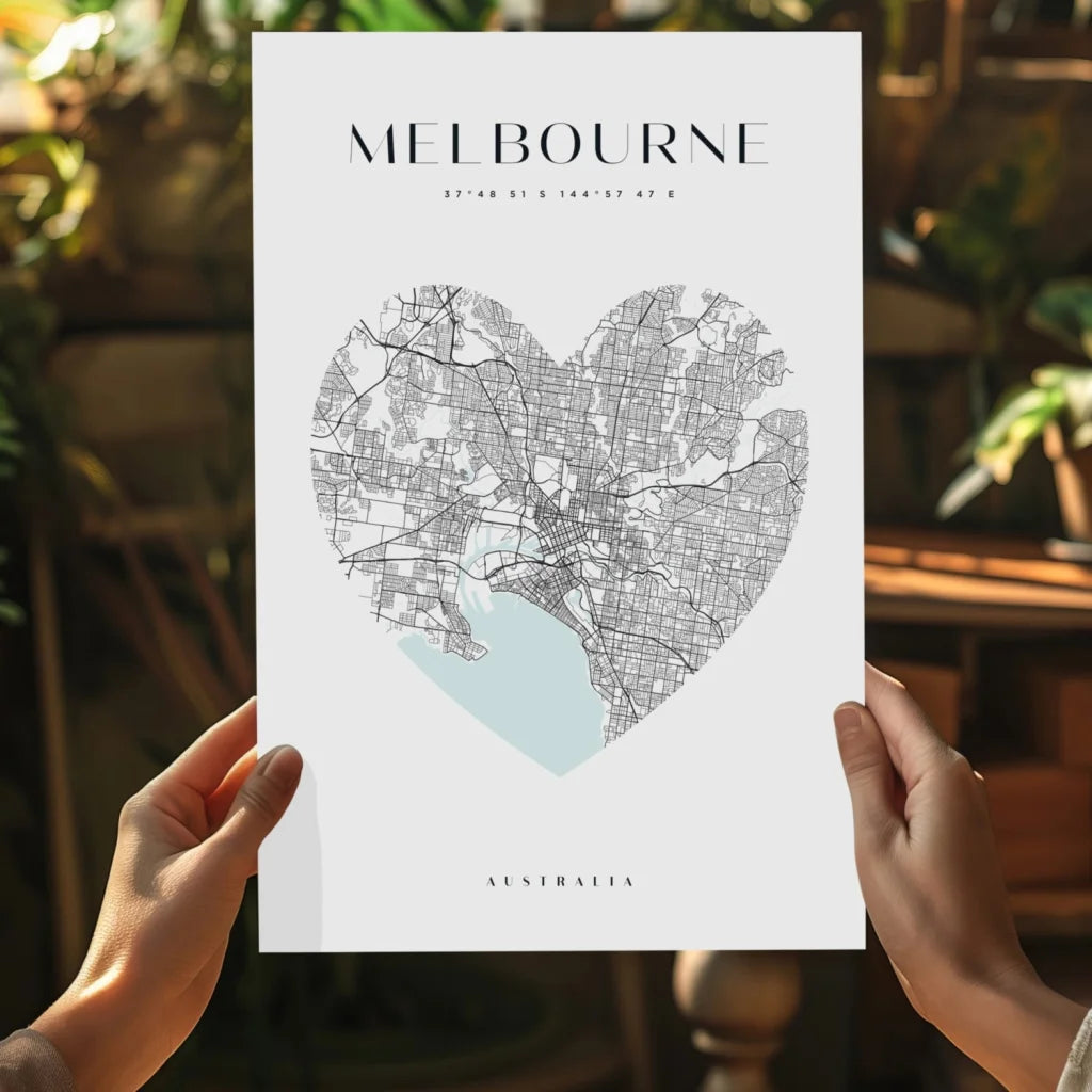 Melbourne heart map insigne aluminum print in vivid colors