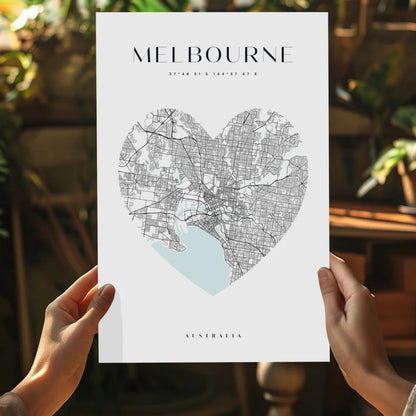 Melbourne heart map insigne aluminum print in vivid colors