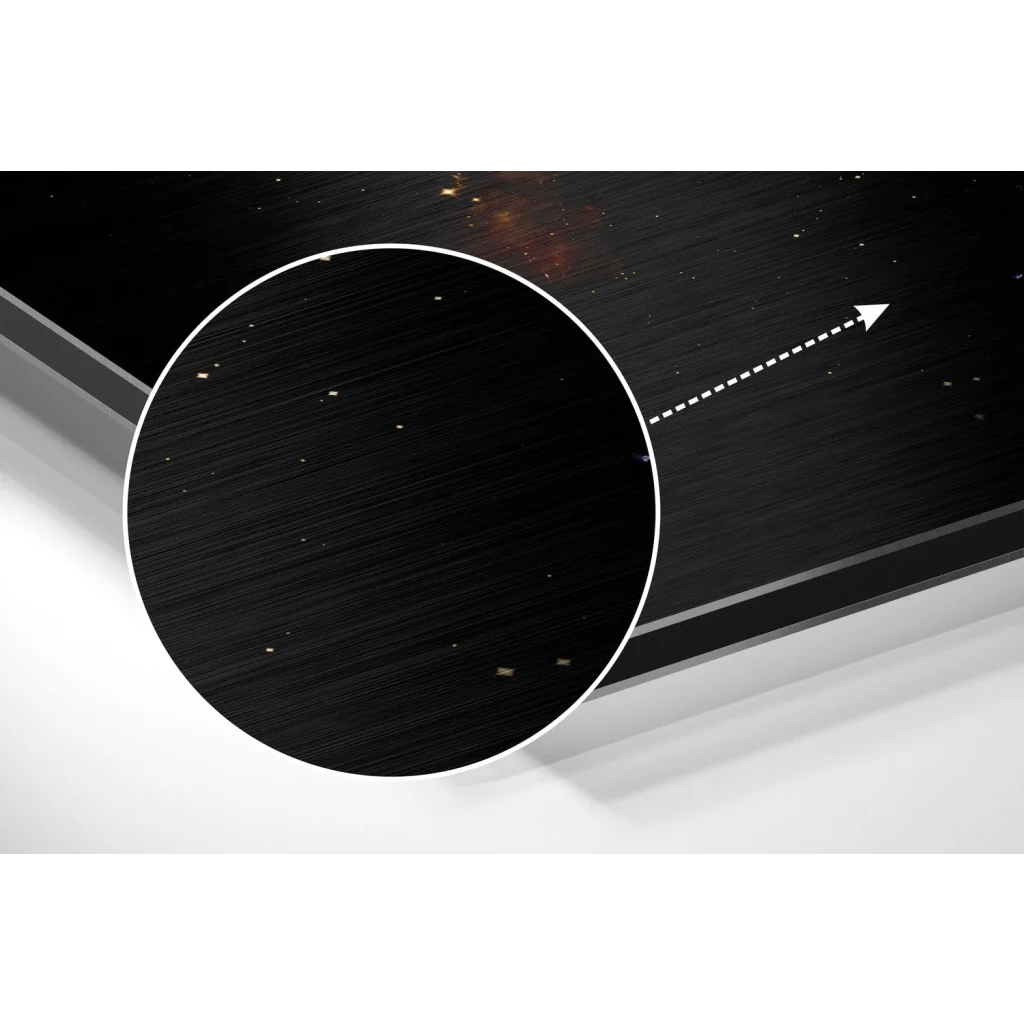Black brushed aluminium dibond metal print with cosmic portrait