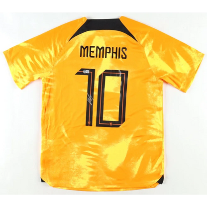 Orange Memphis Depay signed Nike jersey with Memphis 10 on the back, official collectible