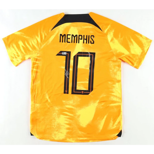 Orange Memphis Depay signed Nike jersey with Memphis 10 on the back, official collectible