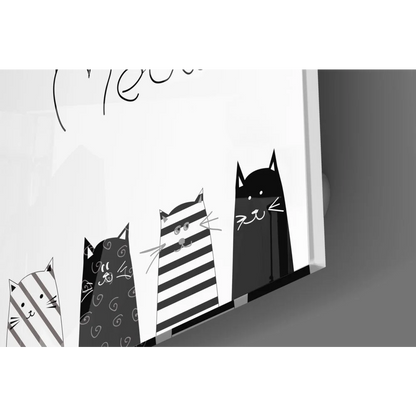 Black and white cat tempered glass art with red heart decal