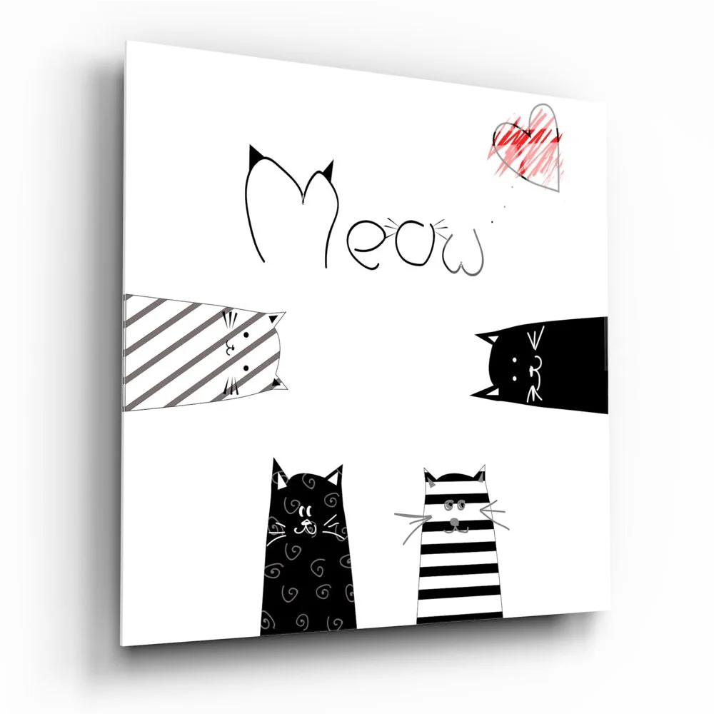 Black and white cat tempered glass art with stripes and size guide