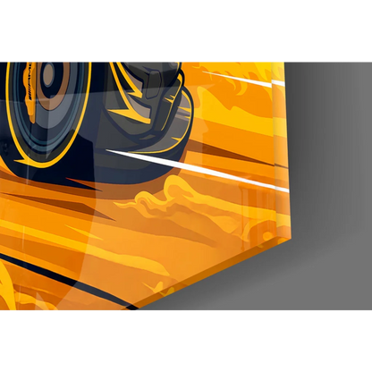 Vibrant Mercedes AMG race car wheel wall art with flames