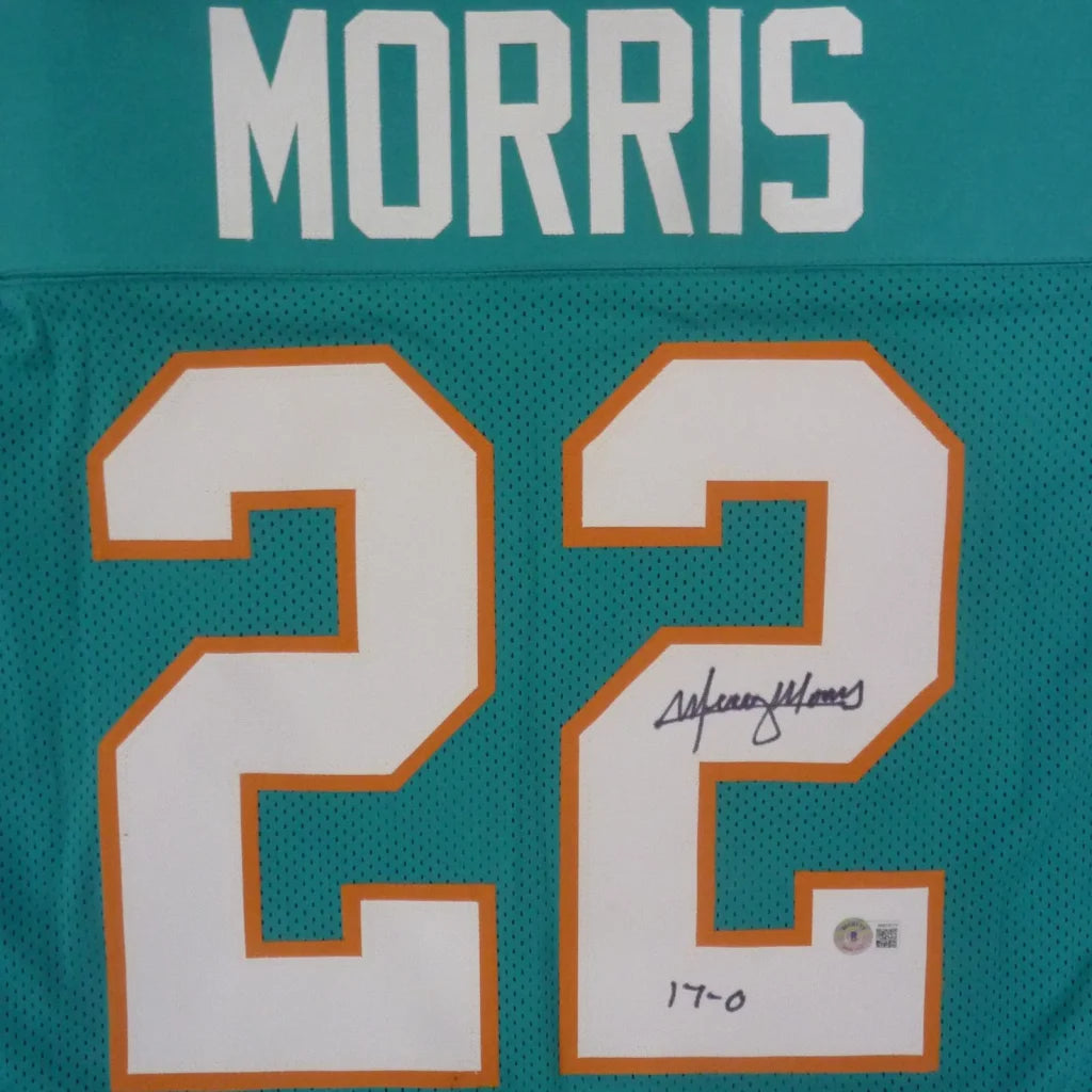 Mercury Morris signed Miami Dolphins custom jersey 1972 teal mesh with number 22
