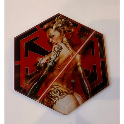 Red hexagonal metal coaster for Merry Sithmas glass ornaments