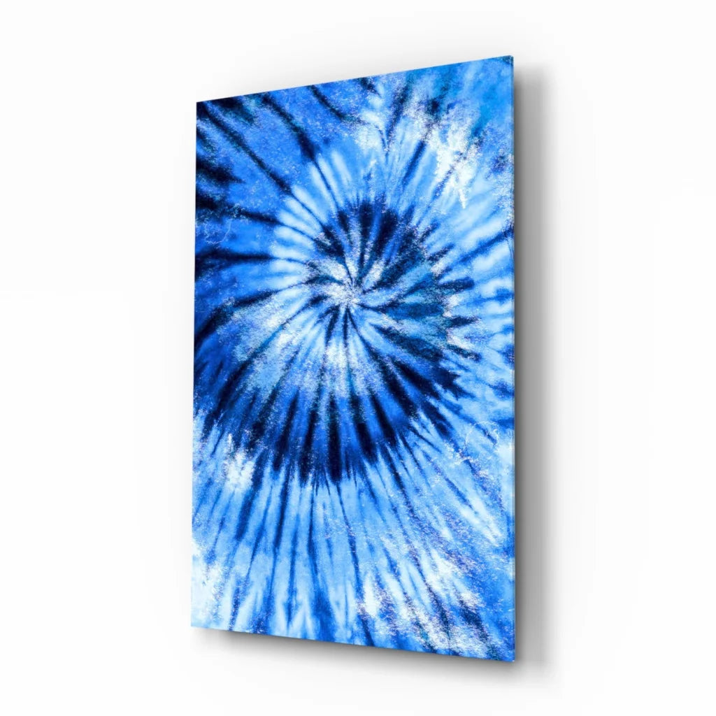 Mesmerizing blue spiral tie-dye canvas wall art with white speckles