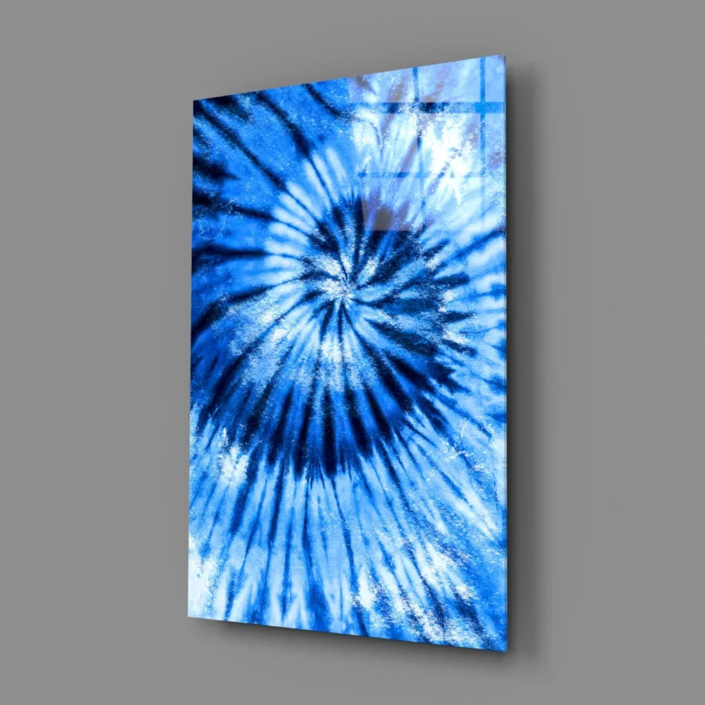 Mesmerizing blue spiral tie-dye canvas wall art with texture