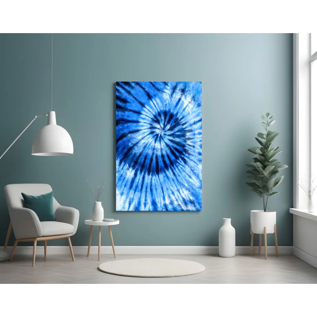 Vibrant blue tie-dye spiral wall art canvas